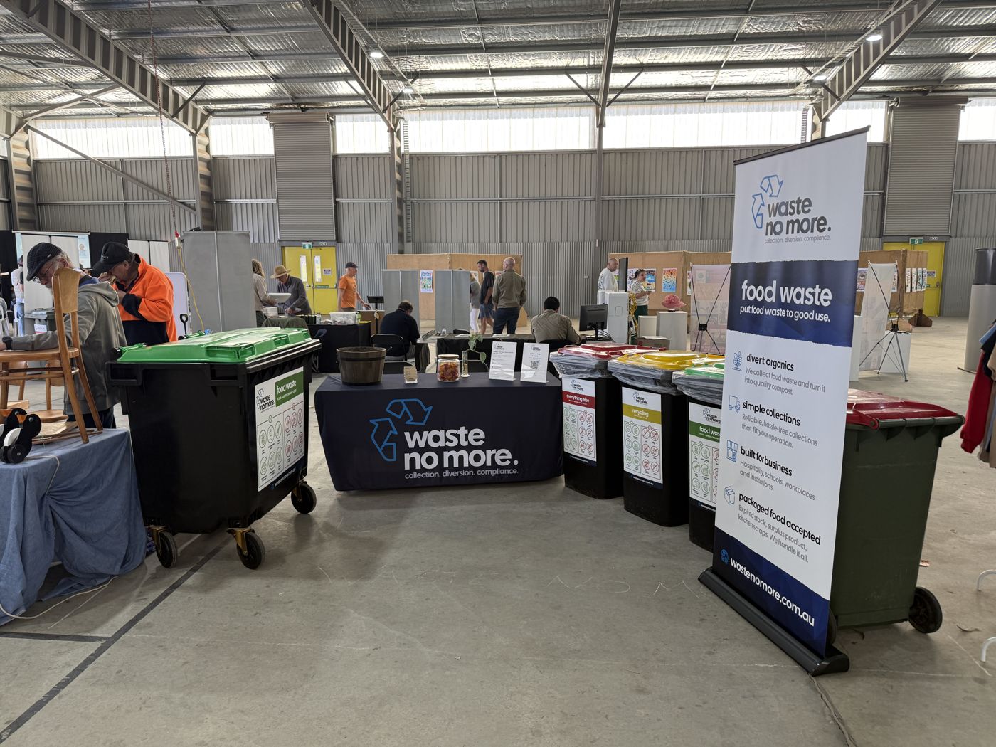 Waste No More stand and food waste, recycling and everything else bins at the Orange Sustainable Living Expo 2026